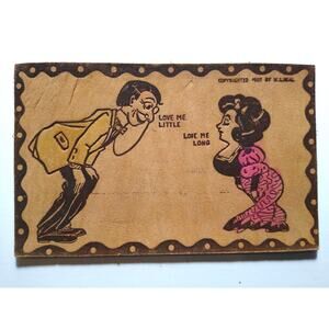 Leather Postcard Love Me Little Love Me Long Man Sexy Women Antique 1907 WS Heal